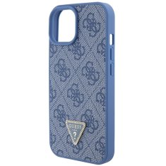 Guess hard silikonový obal iPhone 15 6.1" Blue Leather 4G Triangle Strass