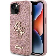 Guess hard kryt na iPhone 15 PLUS 6.7" Pink Glitter Script Big 4G