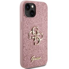 Guess hard kryt na iPhone 15 PLUS 6.7" Pink Glitter Script Big 4G