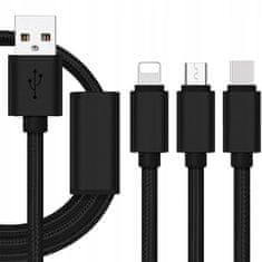 TopKing Sada USB kabelů - USB typ C / microUSB / Lightning BG-Invest 1,2m Černý