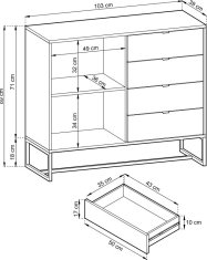 Piaski Komoda Amber II 103 cm dub artisan