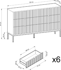 Piaski Komoda Nova 154 cm se zásuvkami bílá/zlatá