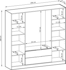 Piaski Šatní skříň Kelly 4D RD s tyčí 206 cm dub artisan