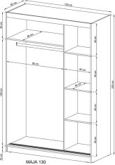 Piaski Šatní skříň Maja 130 cm s jedním zrcadlem bílá