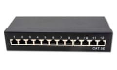 XtendLan Patch panel 10", 12 portů, 1U, Cat5e, STP, LSA, s krytem, černý