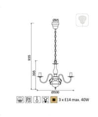 ACA  Závěsné svítidlo VELVET max. 3x40W/E14/230V/IP20