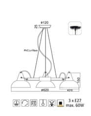 ACA  Závěsné svítidlo SOLON max. 3x60W/E27/230V/IP20