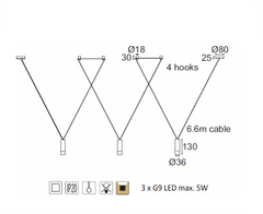 ACA  Závěsné svítidlo TERES max. 3x5W/G9/230V/IP20