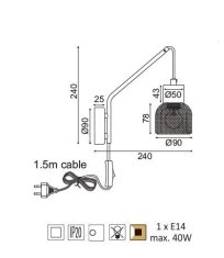 ACA  Nástěnné svítidlo MARACU max. 40W/E14/230V/IP20