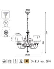 ACA  Závěsné svítidlo ZIZEL max. 5x60W/E14/230V/IP20