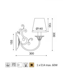 ACA  Nástěnné svítidlo ZIZEL max. 60W/E14/230V/IP20