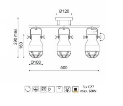 ACA  Přisazené bodové svítidlo DAKOTA max. 3x60W/E27/230V/IP20