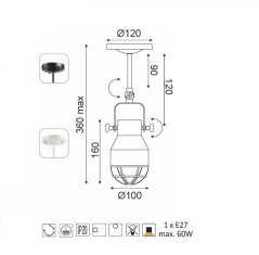 ACA  Přisazené bodové svítidlo DAKOTA max. 60W/E27/230V/IP20