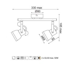 ACA  Přisazené bodové svítidlo INKA max. 2x50W/GU10/230V/IP20