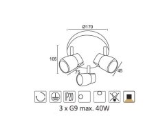ACA  Přisazené bodové svítidlo NAPLES max. 3x40W/G9/230V/IP20