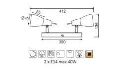 ACA  Přisazené bodové svítidlo KAMET max. 2x40W/E14/230V/IP20