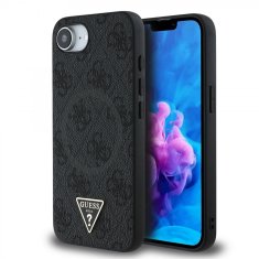 Guess Zadní kryt PU 4G Strass Triangle Metal Logo pro iPhone 16e Black