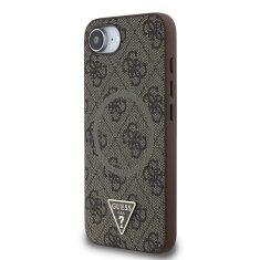 Guess Zadní kryt PU 4G Strass Triangle Metal Logo pro iPhone 16e Brown