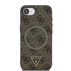 Guess Zadní kryt PU 4G Strass Triangle Metal Logo pro iPhone 16e Brown