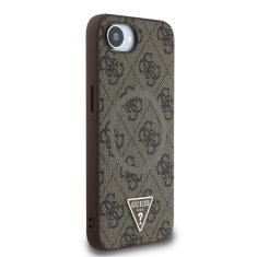 Guess Zadní kryt PU 4G Strass Triangle Metal Logo pro iPhone 16e Brown