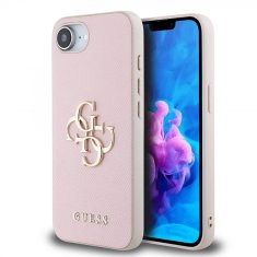 Guess Zadní kryt PU Grained 4G Metal Logo pro iPhone 16e Pink