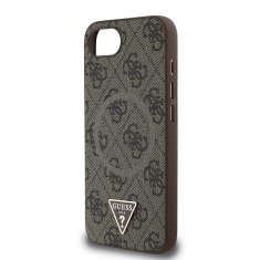 Guess Zadní kryt PU 4G Strass Triangle Metal Logo pro iPhone 16e Brown