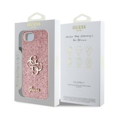 Guess Zadní kryt PU Fixed Glitter 4G Metal Logo pro iPhone 16e Pink