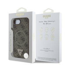 Guess Zadní kryt PU 4G Strass Triangle Metal Logo pro iPhone 16e Brown