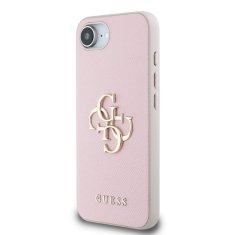 Guess Zadní kryt PU Grained 4G Metal Logo pro iPhone 16e Pink