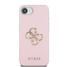 Guess Zadní kryt PU Grained 4G Metal Logo pro iPhone 16e Pink