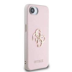 Guess Zadní kryt PU Grained 4G Metal Logo pro iPhone 16e Pink