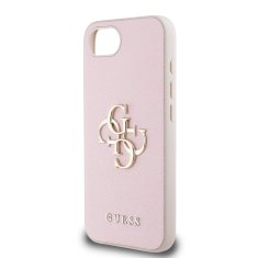 Guess Zadní kryt PU Grained 4G Metal Logo pro iPhone 16e Pink