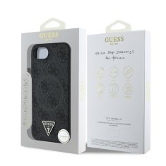 Guess Zadní kryt PU 4G Strass Triangle Metal Logo pro iPhone 16e Black