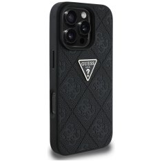 Guess Originální zadní kryt Hot Stamp 4G Pattern Triangle Metal Logo pro iPhone 16 Pro Max černý