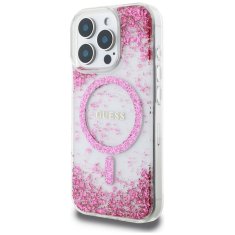 Guess Originální zadní kryt HC Resin Bottom Glitter Magsafe pro iPhone 16 Pro Max pink