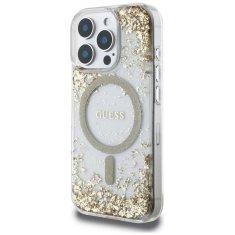 Guess Originální zadní kryt HC Resin Bottom Glitter Magsafe pro iPhone 16 Pro gold