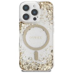 Guess Originální zadní kryt HC Resin Bottom Glitter Magsafe pro iPhone 16 Pro gold