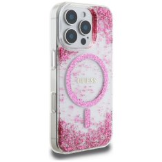 Guess Originální zadní kryt HC Resin Bottom Glitter Magsafe pro iPhone 16 Pro Max pink