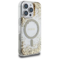 Guess Originální zadní kryt HC Resin Bottom Glitter Magsafe pro iPhone 16 Pro gold