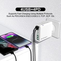 Techsuit Síťová nabíječka – 4 x USB, 4 x Type-C, Rychlé nabíjení, 65W – Černá KP36767