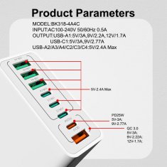 Techsuit Síťová nabíječka – 4 x USB, 4 x Type-C, Rychlé nabíjení, 65W – Černá KP36767