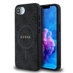 Guess Zadní kryt PU Leather 4G Colored Ring MagSafe pro iPhone 16e Black