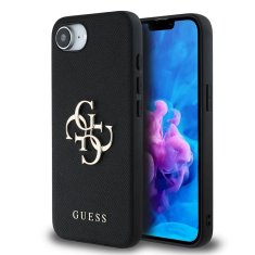 Guess Zadní kryt PU Grained 4G Metal Logo pro iPhone 16e Black