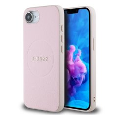 Guess Zadní kryt PU Grained Classic Logo MagSafe pro iPhone 16e Pink