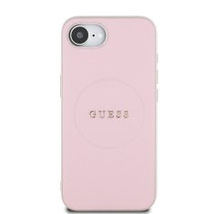 Guess Zadní kryt PU Grained Classic Logo MagSafe pro iPhone 16e Pink