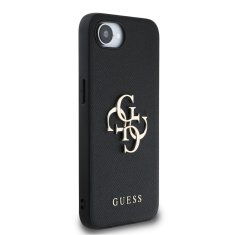 Guess Zadní kryt PU Grained 4G Metal Logo pro iPhone 16e Black