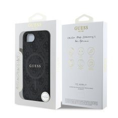 Guess Zadní kryt PU Leather 4G Colored Ring MagSafe pro iPhone 16e Black