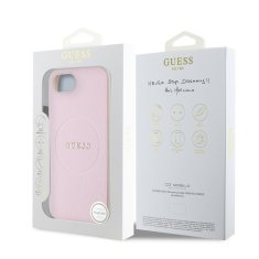 Guess Zadní kryt PU Grained Classic Logo MagSafe pro iPhone 16e Pink