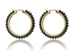 Marc Malone Stylové pozlacené kruhy Elena Black Earrings MCE23028G