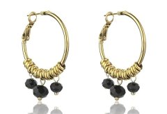 Marc Malone Pozlacené kruhové náušnice Zoey Black Earrings MCE23010G